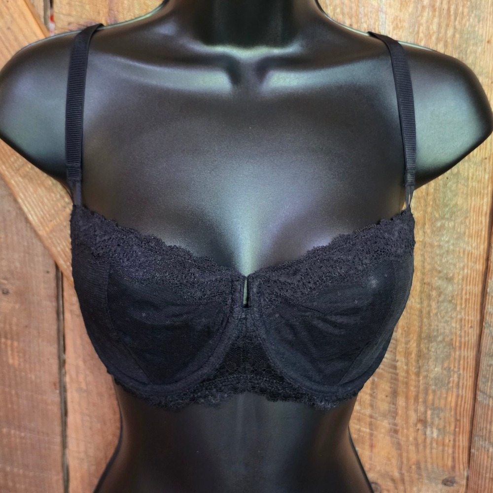 DOBREVA Black Sheer Lace Unlined Balconette Underwire Bra 38C NWT